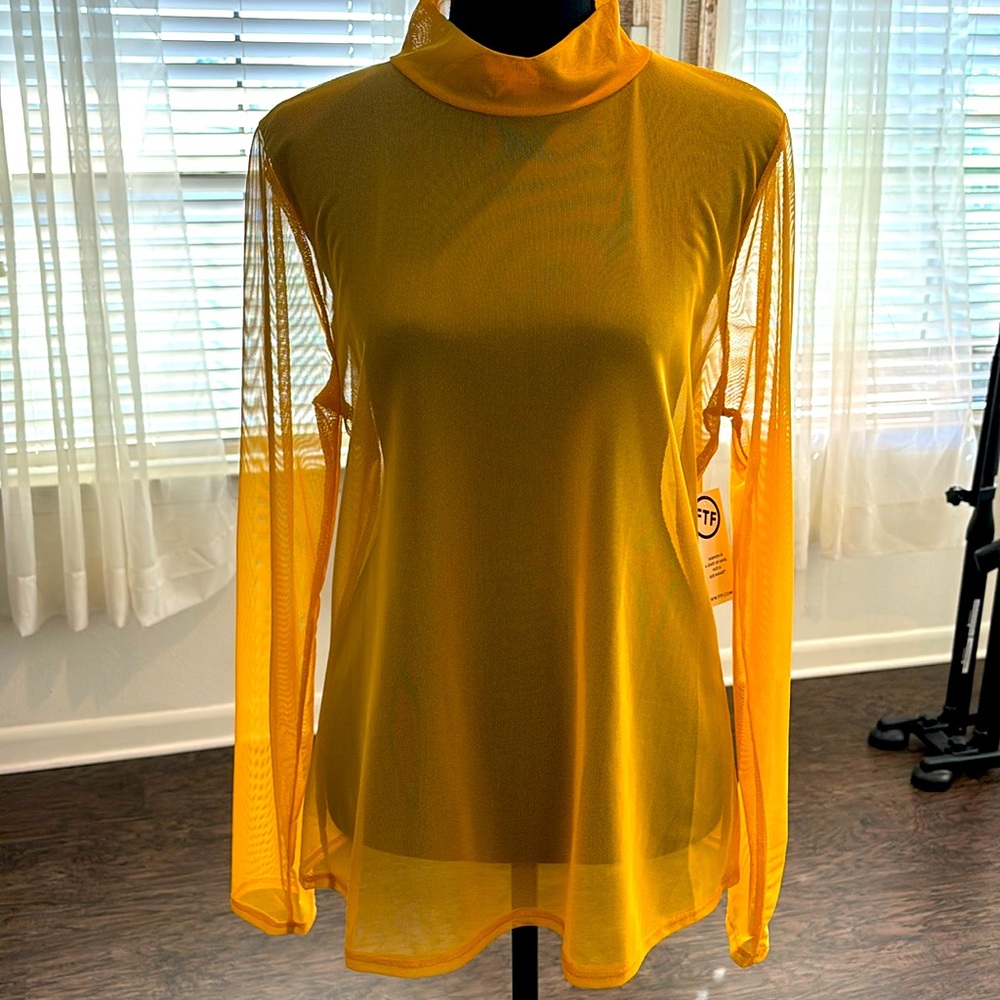 NWT: Fashion to Figure: Yellow Mesh Long Sleeve Shirt, Plus Size 1 (XL)